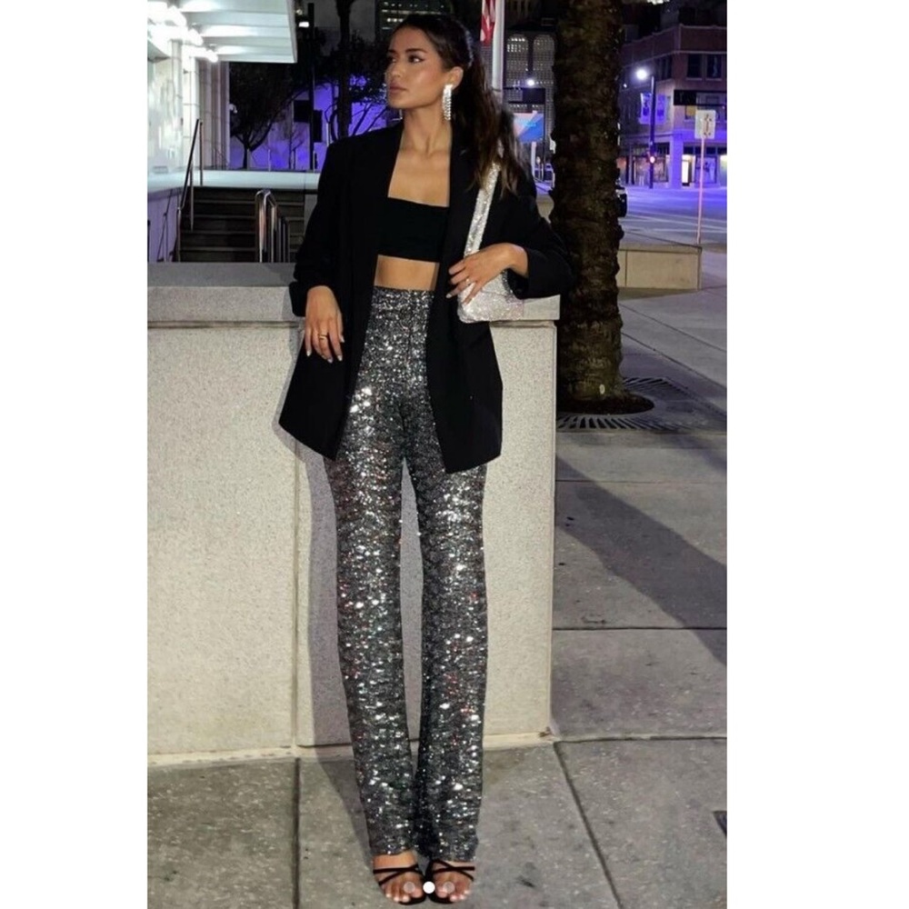 {Zara} Sequin Flared Legging Pants • XS, S - Picture 4 of 15